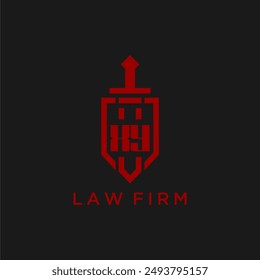XY initial monogram for law firm with sword and shield logo image