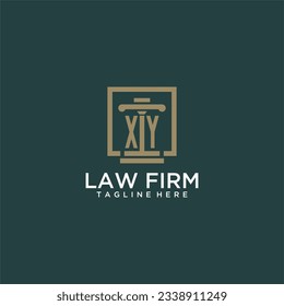 Logotipo de monograma inicial XY para la firma de abogados con diseño de hitos en cuadrado creativo
