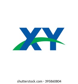 XY initial overlapping swoosh letter logo blue green