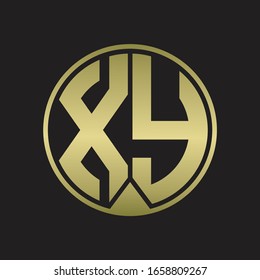 XY Logo monogram circle with piece ribbon style on gold colors