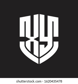 XY Logo monogram with emblem shield shape design isolated on black background
