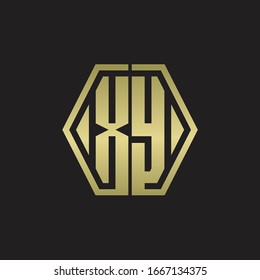 XY Logo monogram with hexagon line rounded design template with gold colors