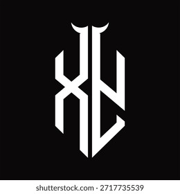XY-Logo-Monogramm mit Hornform, einzelne schwarz-weiße Designvorlage auf schwarzem Hintergrund