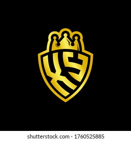 XY monogram logo with shield and crown style design template isolated on black background