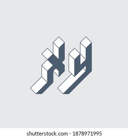 XY - monogram or logotype. Volume alphabet. Three-dimension letters X and Y. Isometric 3d font for design.
