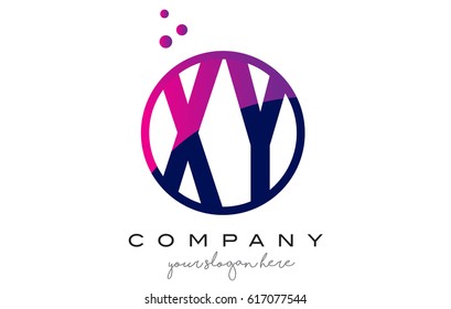 XY X Y Circle Letter Logo Design with Purple Magenta Dots Bubbles Vector Illustration
