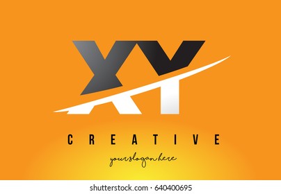 XY X Y Letter Modern Logo Design with Swoosh Cutting the Middle Letters and Yellow Background.