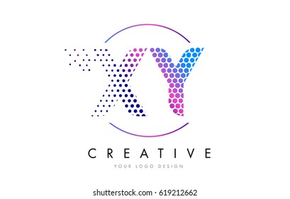 XY X Y Pink Magenta Dotted Bubble Letter Logo Design. Dots Lettering Vector Illustration