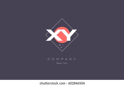 xy x y  vintage retro pink purple rhombus alphabet company letter logo design vector icon creative template background