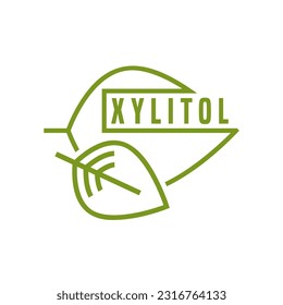 Xylitol linear logo. Birch sugar symbol. Food additive. Simple outline icon, pictogram, sign. Editable isolated vector illustration in green color on a  white background