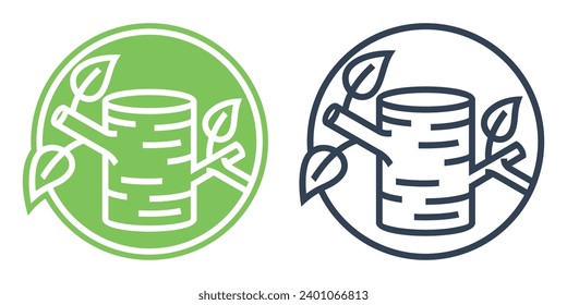 Xylitol sweetener icon - food compound also known as birch sugar. Flat isolated icon in thin line with spoon and trunk. Or any thing which made from birch