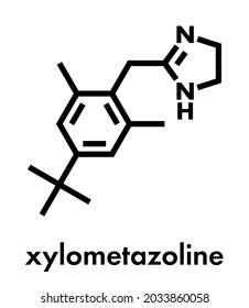 Xylometazoline nasal decongestant molecule. Often used in nose spray and nose drops. Skeletal formula.
