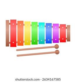 Xylophone Colorful Musical Instrument Vector. Suitable for Kids. Xylophone Icon on White Background.