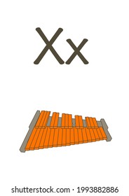 Xylophone English phonics spelling of x vector illustration 