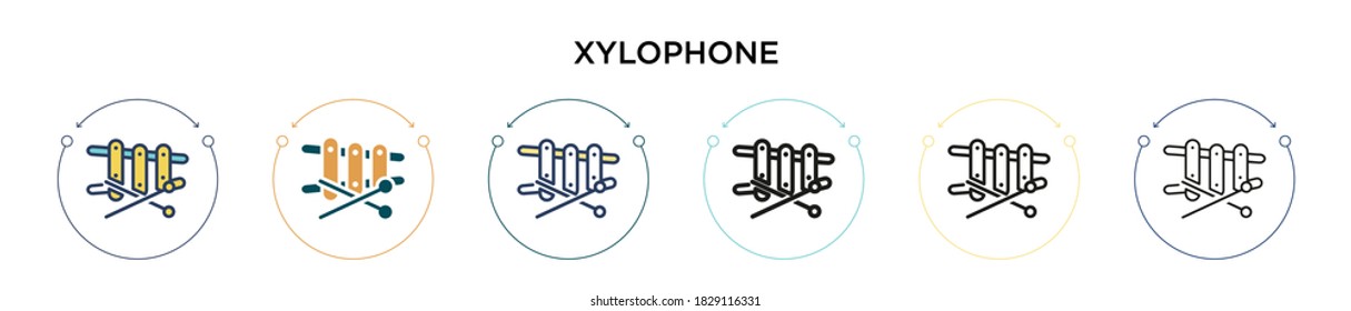 Xylophone icon in filled, thin line, outline and stroke style. Vector illustration of two colored and black xylophone vector icons designs can be used for mobile, ui, web