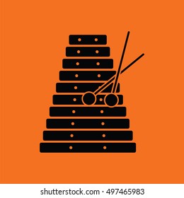 Xylophone icon. Orange background with black. Vector illustration.