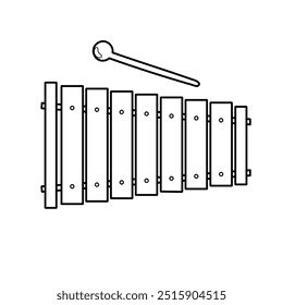 Xylophone instrument in black and white. Kids musical toy element in outline. Vector illustration