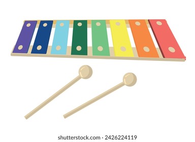 Xylophone isolated on white background. Vector flat design. Childish illustration. 