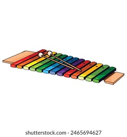 xilófono con barras multicolores, instrumento musical para niños, objeto aislado sobre fondo blanco, Vector