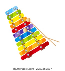 xylophone music instrument icon. Colorful design of kid musical toy with rainbow colors. Childhood educational and mental playing. Birthday gift. Flat vector illustration isolated on white background