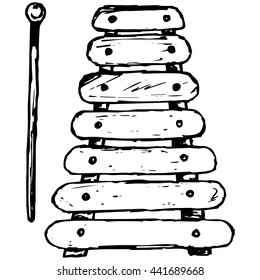 Xylophone, musical instrument. Doodle style. Vector