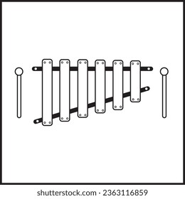 Diseño vectorial de instrumentos musicales xilófonos en blanco y negro. Adecuado para iconos, logotipos, afiches, sitios web, diseños de camisetas, pegatinas, conceptos, anuncios, fondos de pantalla