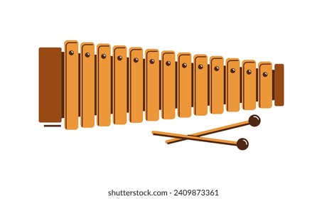 Xylophone musical instrument vector flat illustration isolated over white background, classical music instruments.