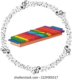 A xylophone with musical notes on white background illustration