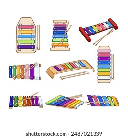 xylophone set cartoon. metallophone rhythm, creative stick, wood music xylophone sign. isolated symbol vector illustration