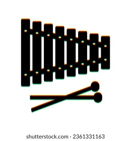 Xylophone sign. Black Icon with vertical effect of color edge aberration at white background. Illustration.