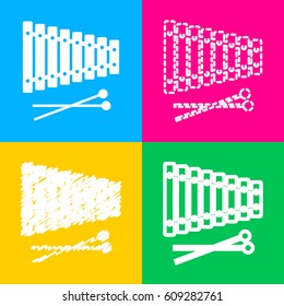 Xylophone sign. Four styles of icon on four color squares.
