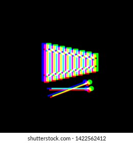 Xylophone sign. Red, green and blue unfocused contour icon at black background. Illustration.