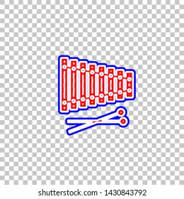 Xylophone sign. Red, white and contour icon at transparent background. Illustration.