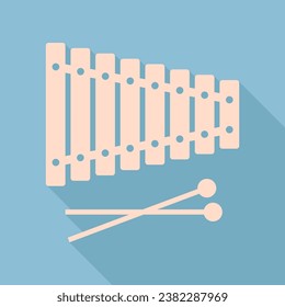 Xylophone sign. Unbleached silk Icon with very long shadow at dark sky blue background. Illustration.