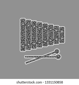 Xylophone sign. Vector. Black maze filled icon with white border at gray background.