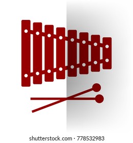 Xylophone sign. Vector. Bordo icon on white bending paper background.