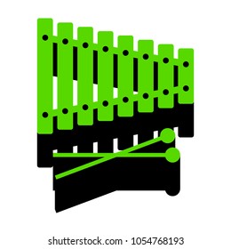 Xylophone sign. Vector. Green 3d icon with black side on white background. Isolated.