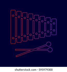 Xylophone sign. Vector. Line icon with gradient from red to violet colors on dark blue background.