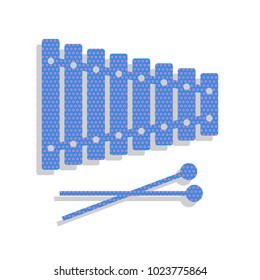Xylophone sign. Vector. Neon blue icon with cyclamen polka dots pattern with light gray shadow on white background. Isolated.