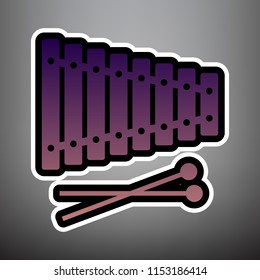 Xylophone sign. Vector. Violet gradient icon with black and white linear edges at gray background.