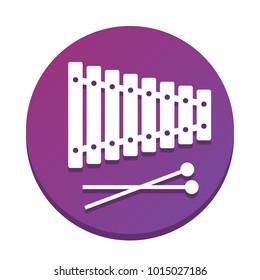 Xylophone sign. Vector. White icon with flat shadow on purpureus circle at white background. Isolated.