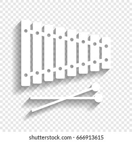 Xylophone sign. Vector. White icon with soft shadow on transparent background.