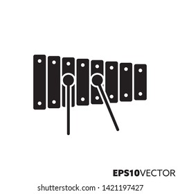 Xylophone solid black icon. Glyph symbol of percussion instrument and music. Musical instrument flat vector illustration.