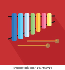 Xylophone and sticks icon. Flat illustration of xylophone vector icon for web. Musical colorful instrument