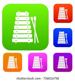 Xylophone and sticks set icon color in flat style isolated on white. Collection sings vector illustration