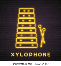 Xylophone Symbol Music Instrument Illustration Neon Light Glowing with Dark Background