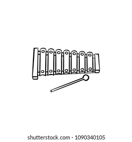 Xylophone toy hand drawn outline doodle icon. Kids musical instrument with a stick vector sketch illustration for print, web, mobile and infographics isolated on white background.