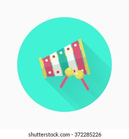 Xylophone toy icon , Vector flat long shadow design. Children's toys concept.