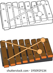Xylophone vector drawings, cartoon vector, line art and color