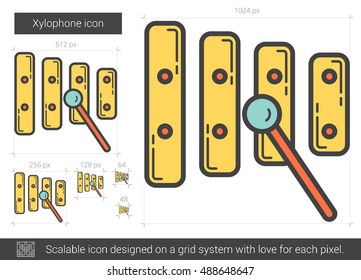 Icono de línea vectorial de xilófono aislado en fondo blanco. Icono de línea de xilófono para infografía, sitio web o aplicación. Icono escalable diseñado en un sistema de cuadrícula.